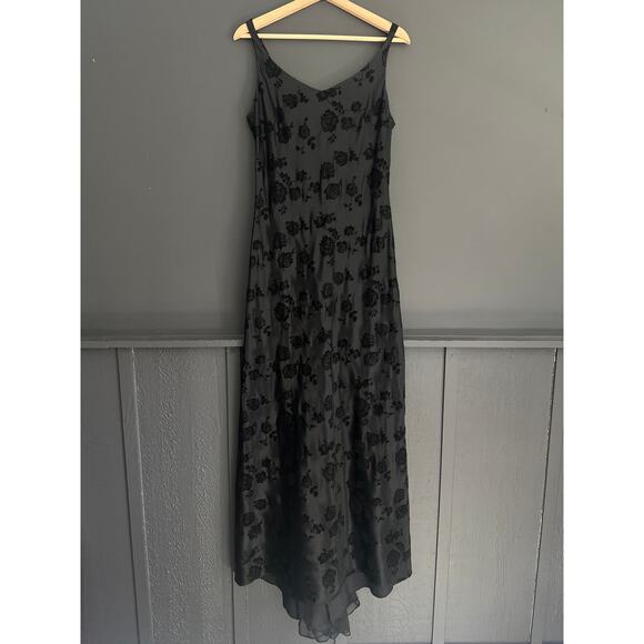 Vintage Goth Black Satin Velvet Rose Long Gown Train Zum Zum Niki Livas Size 10 - Picture 8 of 15